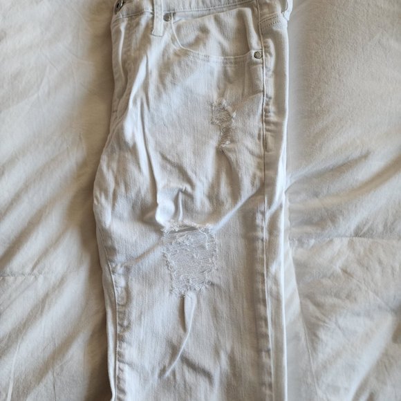 Guess white jean distressed denim pants 32/34 stretch skinny (Minor Staining) - Picture 2 of 11